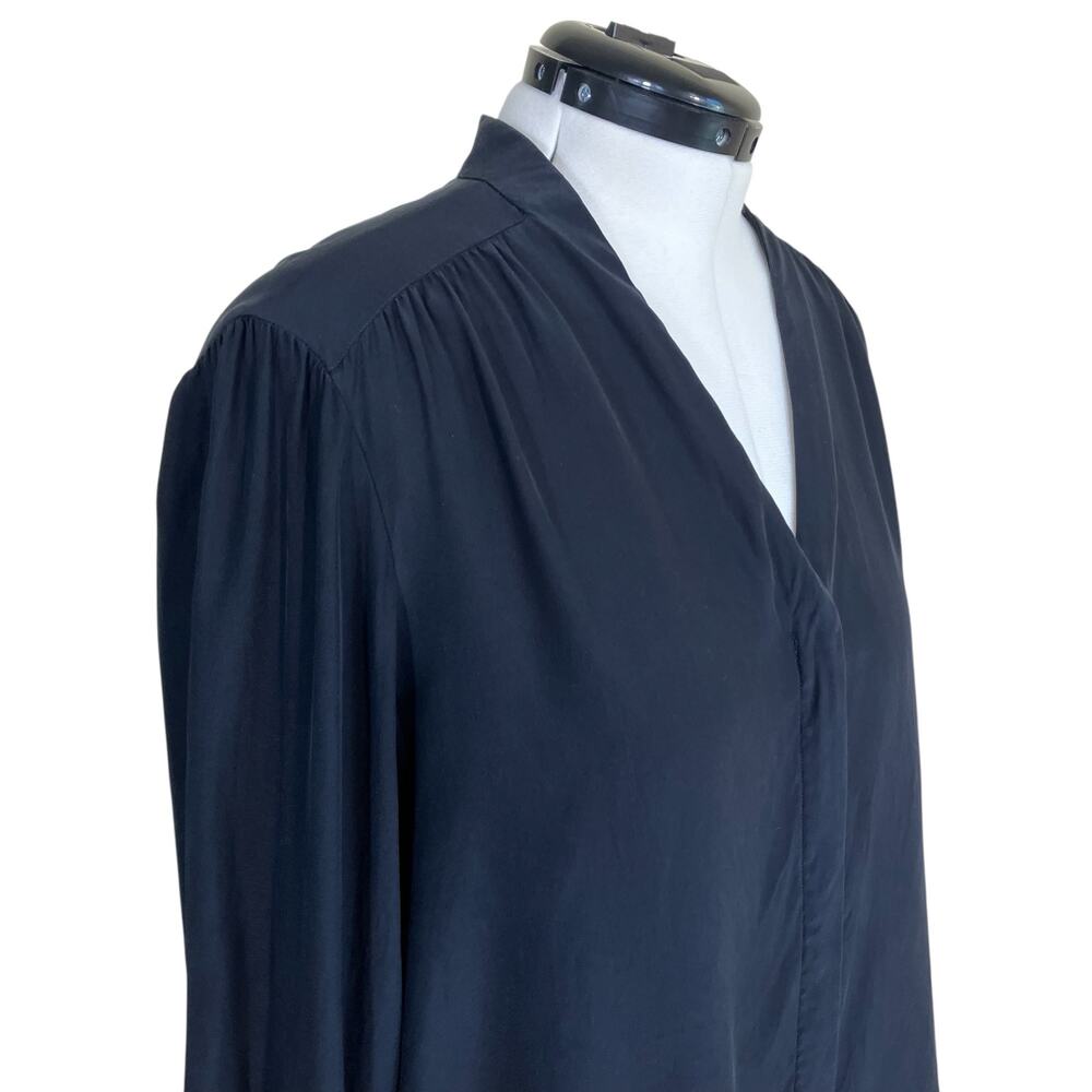 Lafayette 148 Womens XXL Black 100% Silk Collarless Blouse Shirt Elegant Modest - Picture 7 of 15